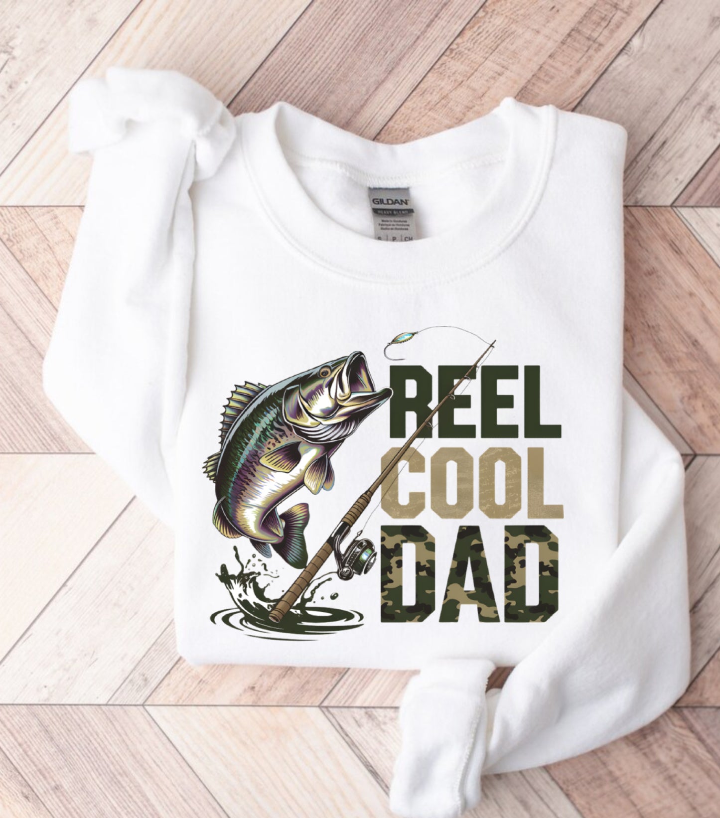 Retro Reel Cool Dad Sweatshirt, Wishin' I Was Fishin' Sweatshirt, Fishing Dad Sweatshirt,   Bass Fishing Sweatshirt, Dad Birthday Gift Sweatshirt