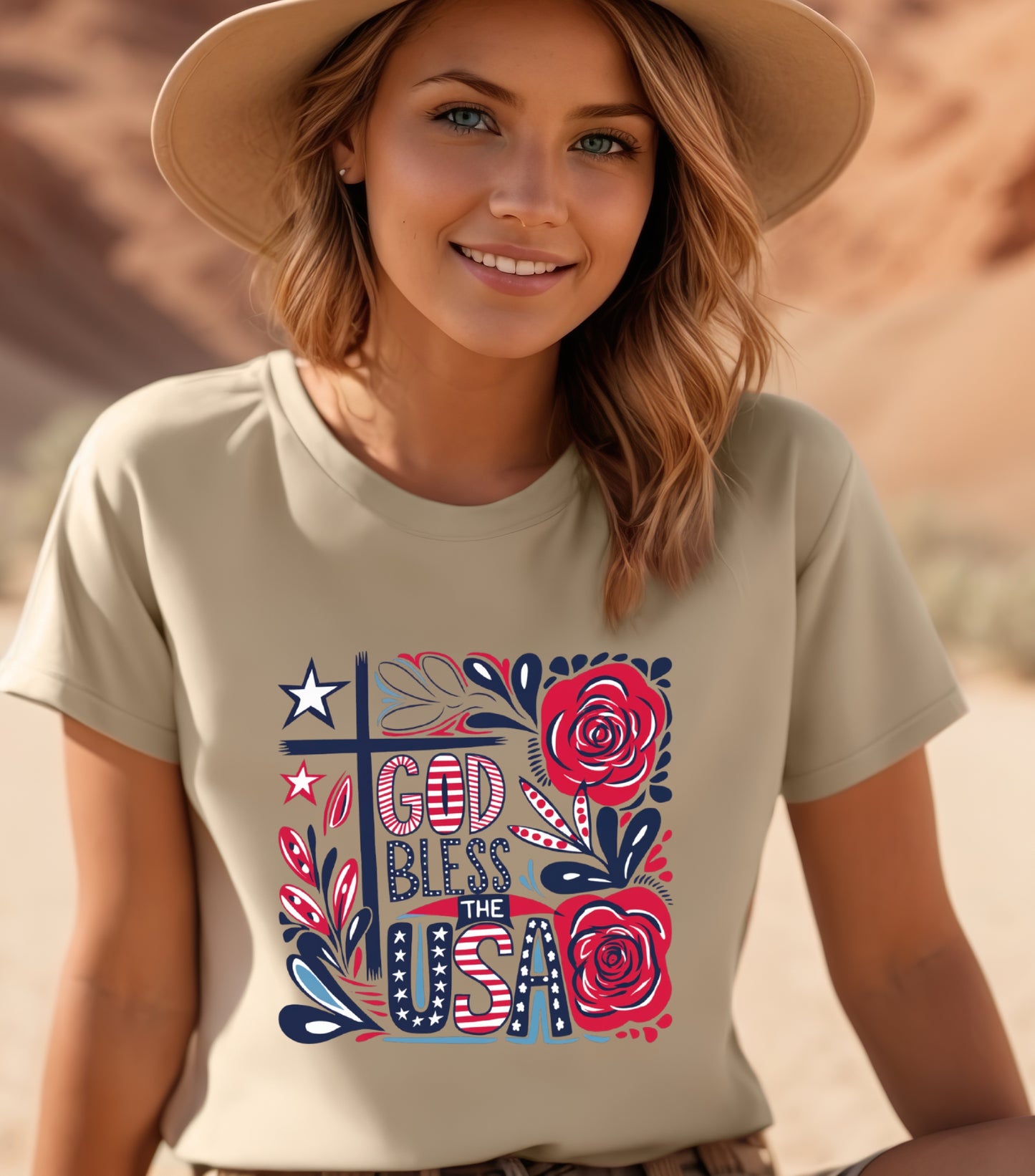 God Bless America Patriotic Shirt, 4th Of July Shirt, Independence Day Shirt,  Flower 4th of july shirt