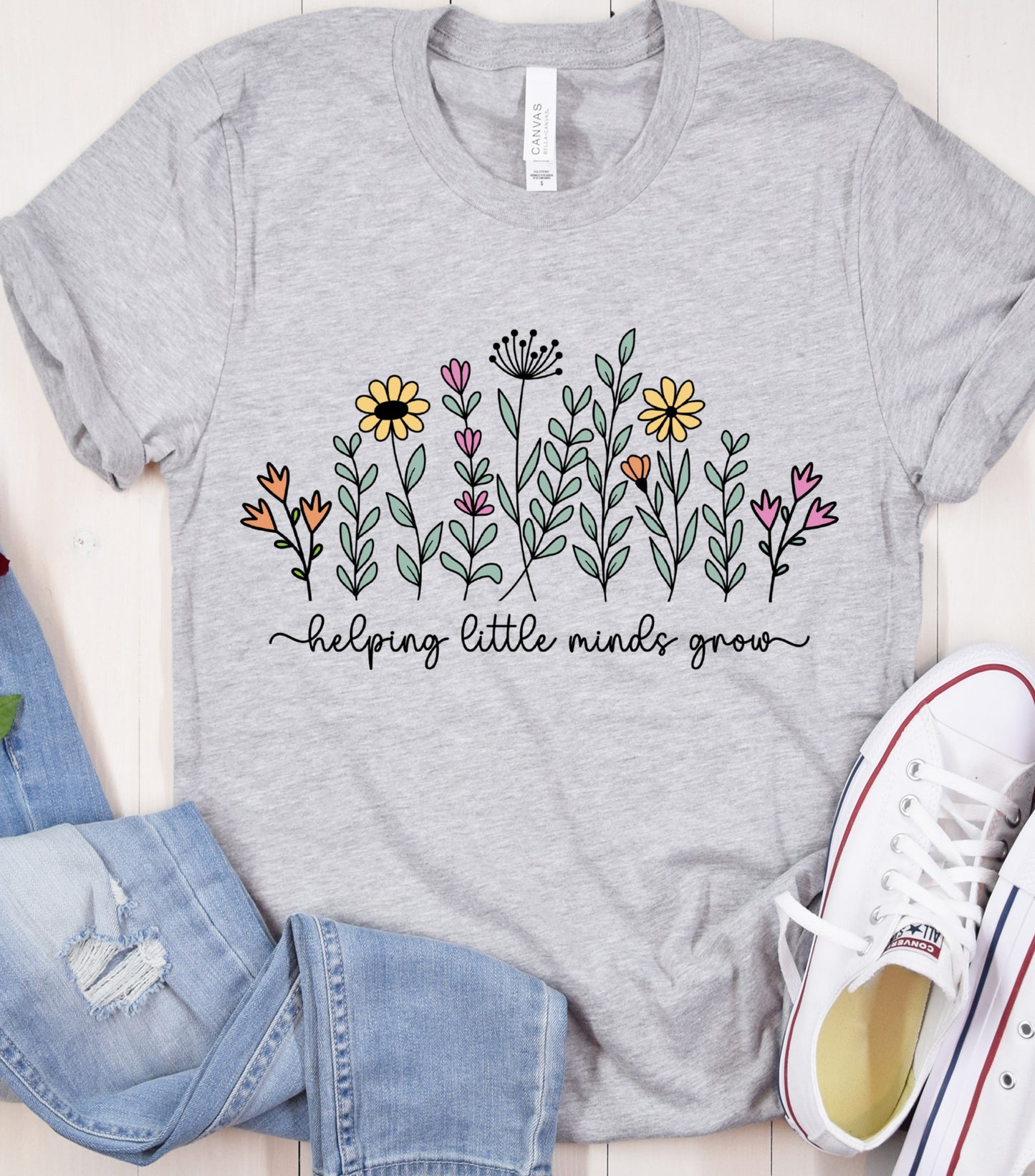 Teacher Wildflowers Shirt, Helping Little Minds Grow T-Shirt, Teacher Boho Flowers shirt, Gift for Teacher shirt