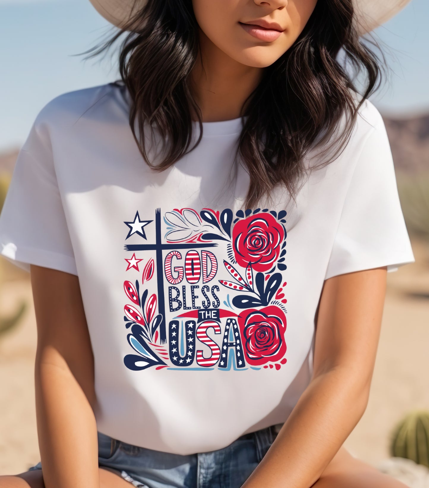 God Bless America Patriotic Shirt, 4th Of July Shirt, Independence Day Shirt,  Flower 4th of july shirt