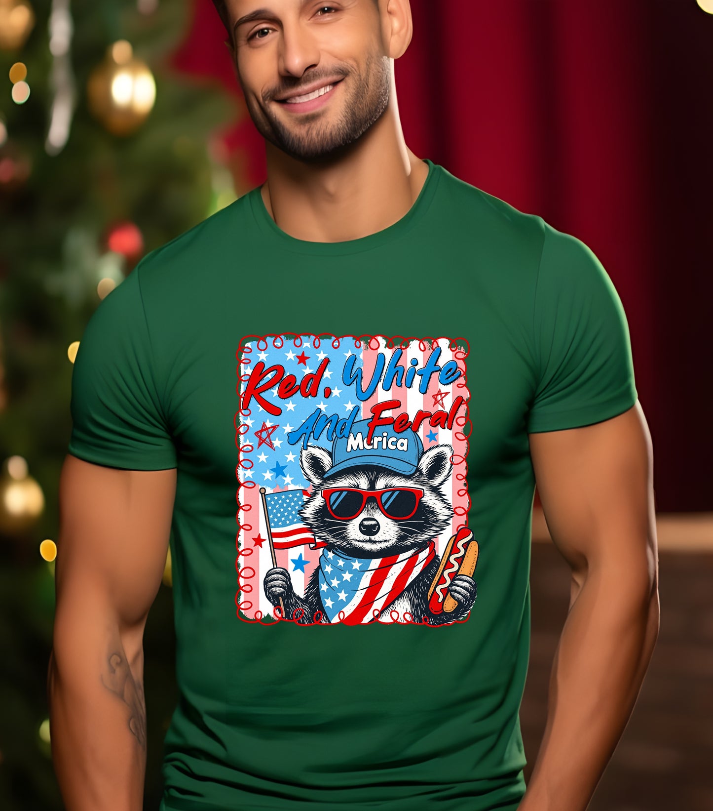 Red White And Feral Shirt, Funny USA Shirt, Funny Raccoon Shirt,  Hotdog Raccoon shirt,  Merica shirt