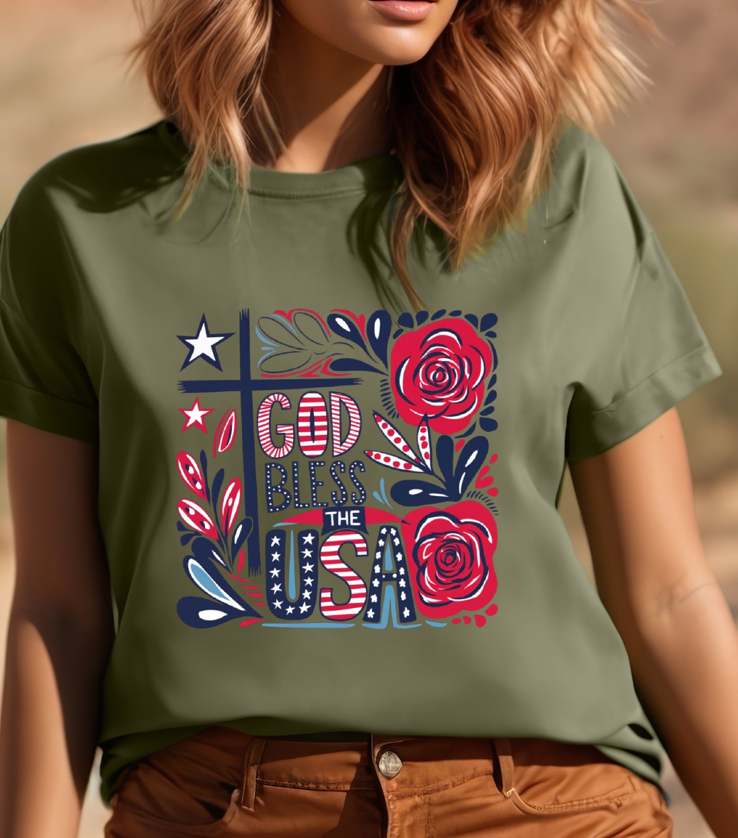 God Bless America Patriotic Shirt, 4th Of July Shirt, Independence Day Shirt,  Flower 4th of july shirt