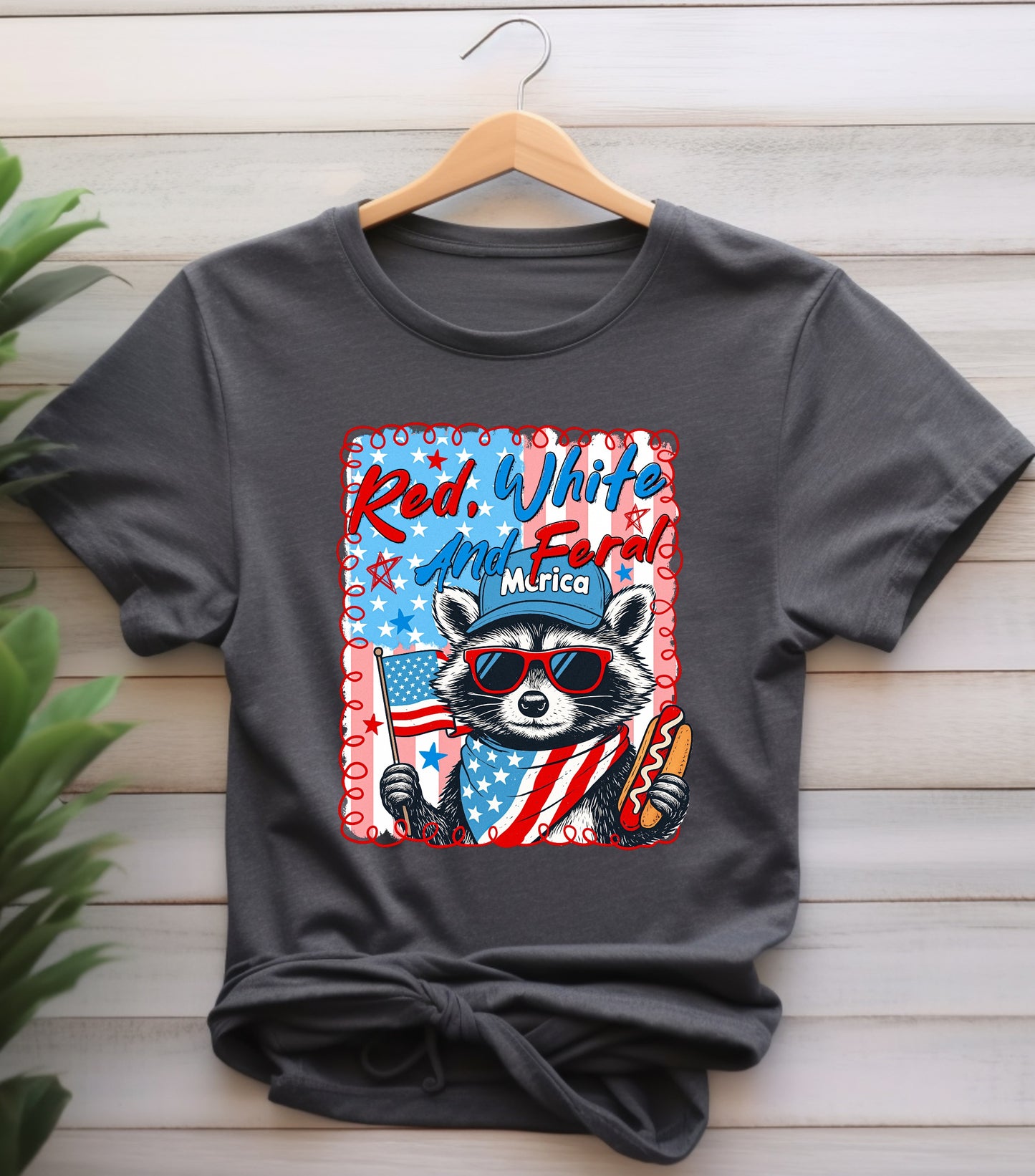 Red White And Feral Shirt, Funny USA Shirt, Funny Raccoon Shirt,  Hotdog Raccoon shirt,  Merica shirt