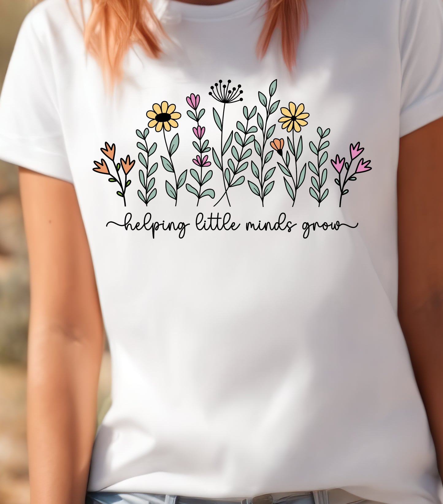 Teacher Wildflowers Shirt, Helping Little Minds Grow T-Shirt, Teacher Boho Flowers shirt, Gift for Teacher shirt