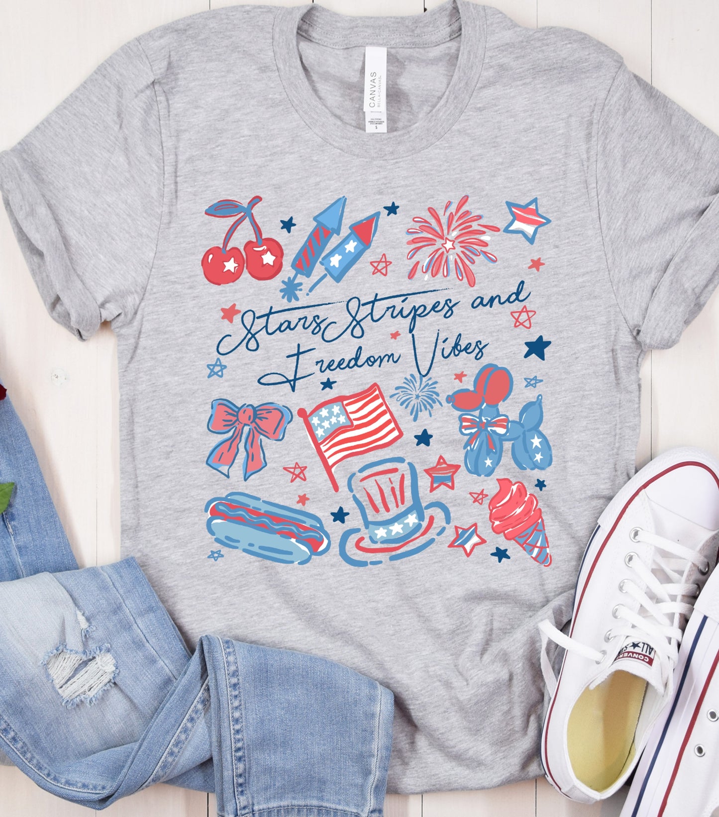 Stars Stipes and Freedom Vibes Shirt, 4th Of July shirt, Girly American shirt, America Coquette shirt