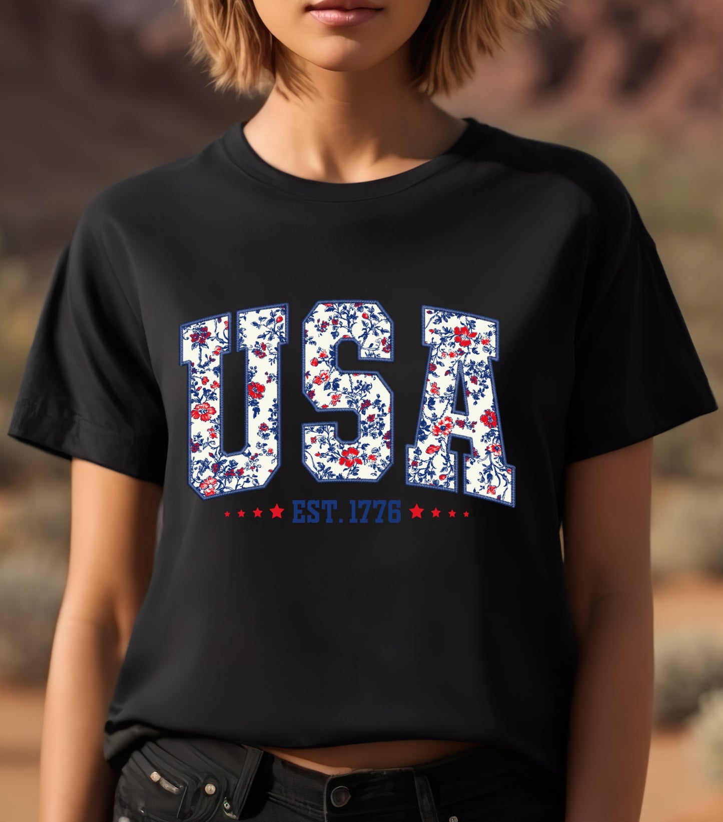 America Patriotic Shirt, 4th Of July Shirt, Independence Day Shirt,  Flower 4th of july shirt