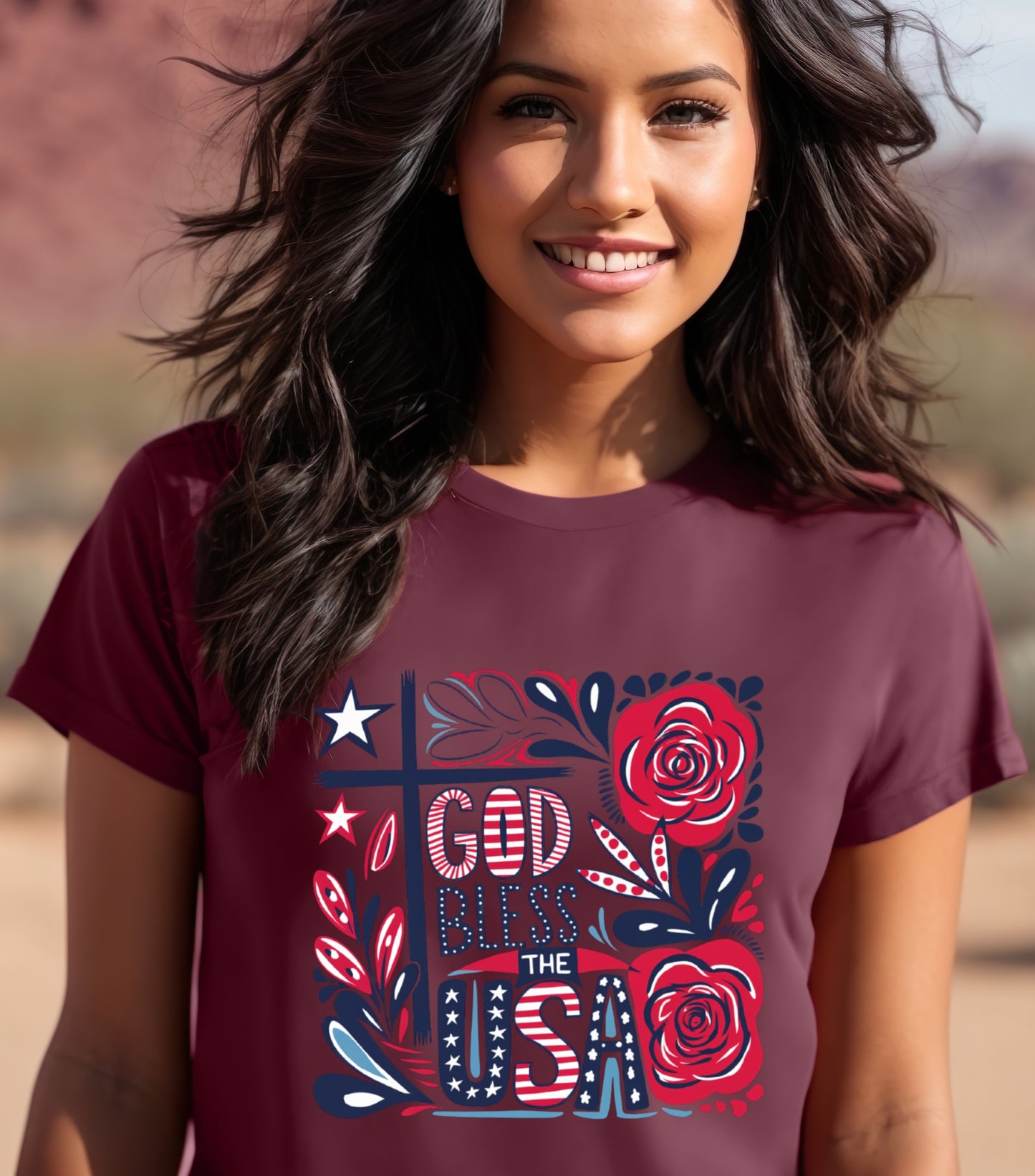 God Bless America Patriotic Shirt, 4th Of July Shirt, Independence Day Shirt,  Flower 4th of july shirt