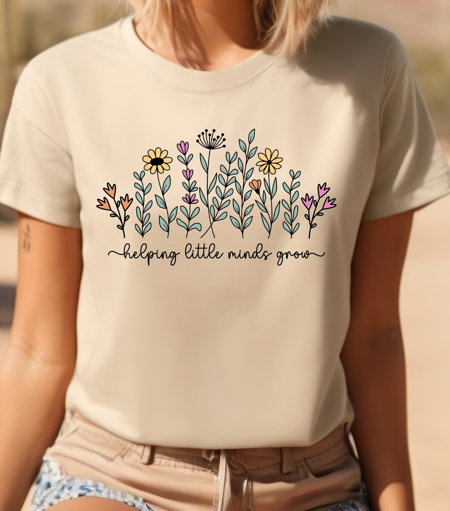 Teacher Wildflowers Shirt, Helping Little Minds Grow T-Shirt, Teacher Boho Flowers shirt, Gift for Teacher shirt