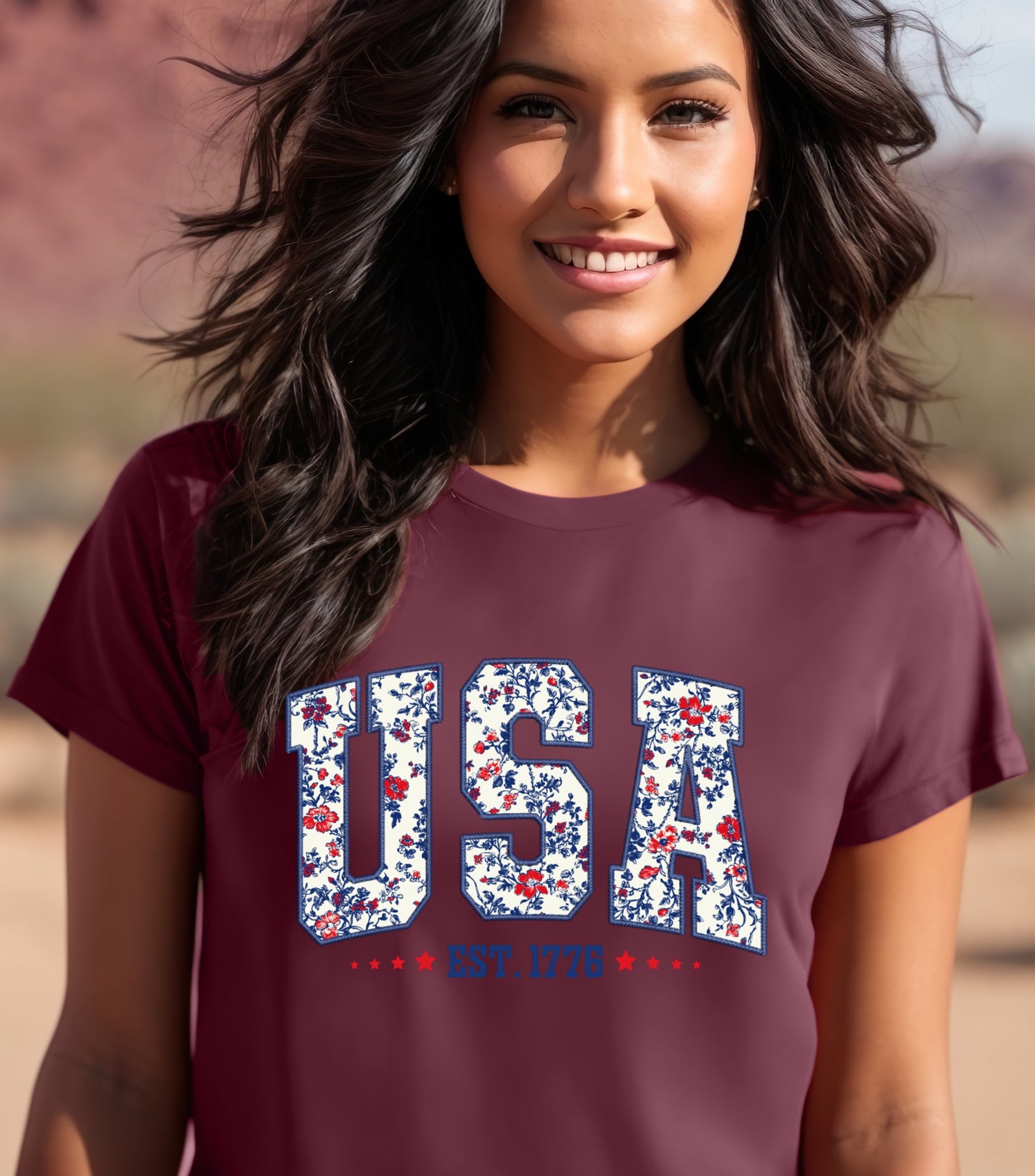 America Patriotic Shirt, 4th Of July Shirt, Independence Day Shirt,  Flower 4th of july shirt