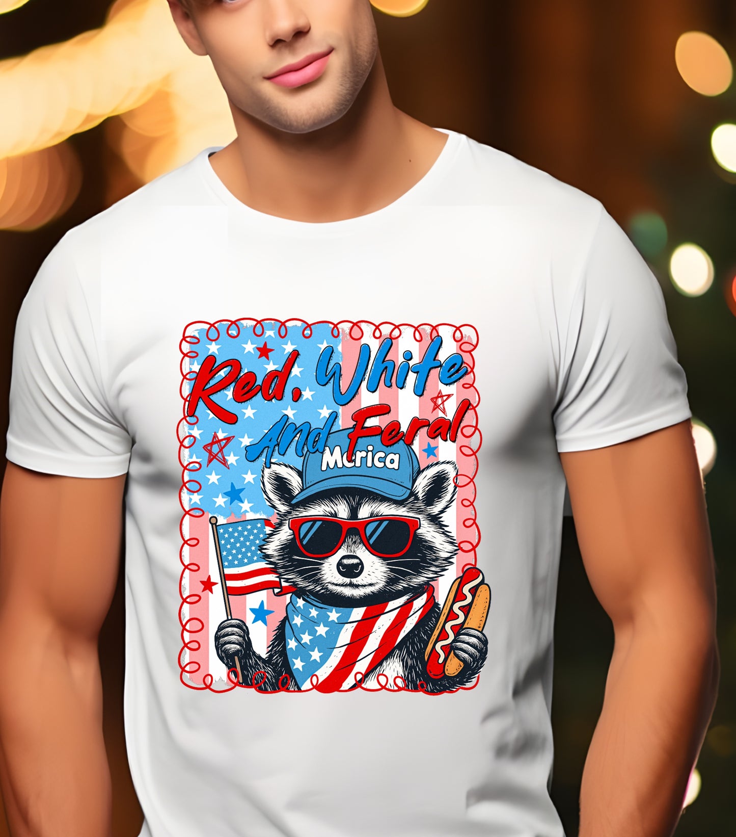 Red White And Feral Shirt, Funny USA Shirt, Funny Raccoon Shirt,  Hotdog Raccoon shirt,  Merica shirt