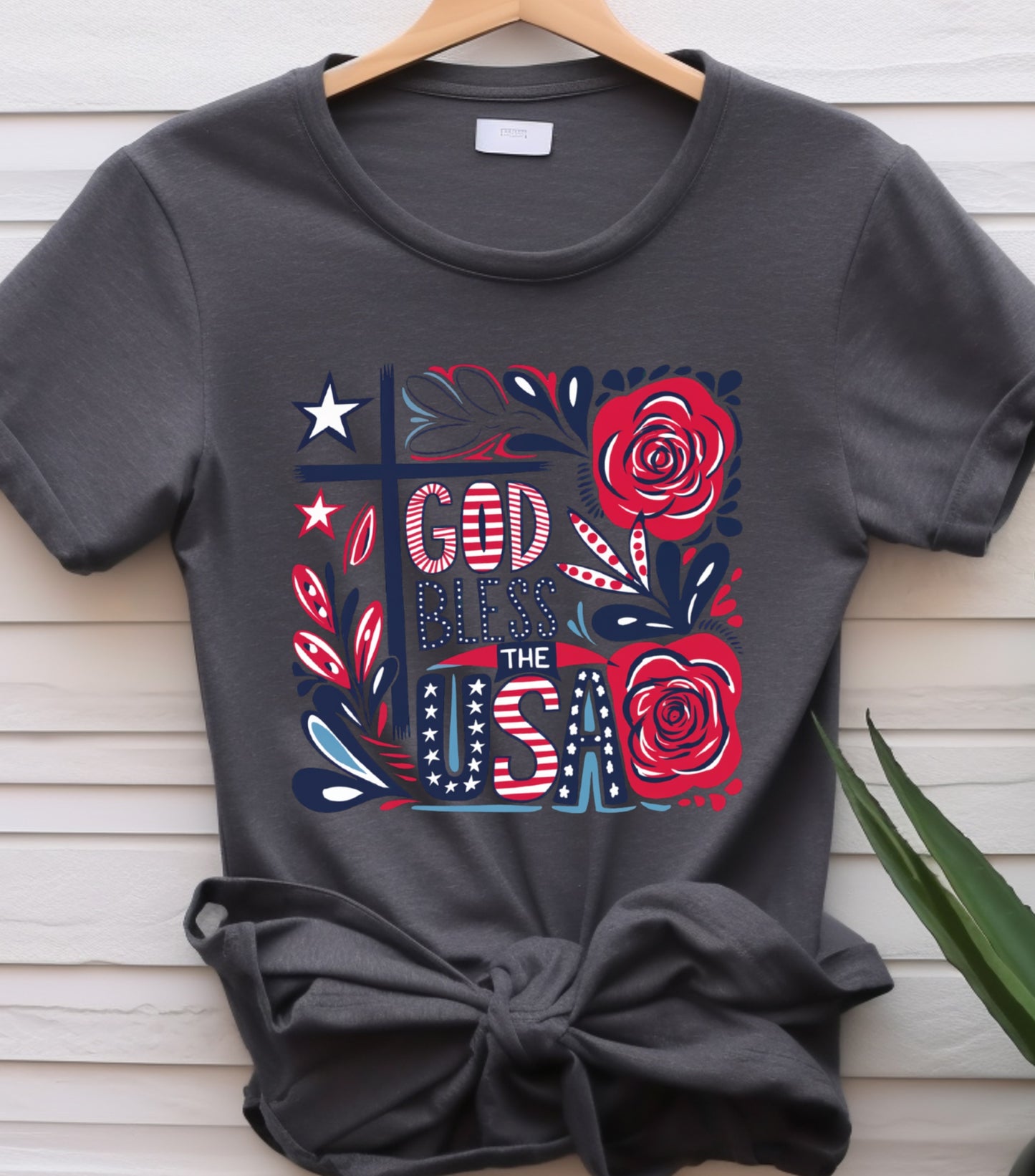 God Bless America Patriotic Shirt, 4th Of July Shirt, Independence Day Shirt,  Flower 4th of july shirt